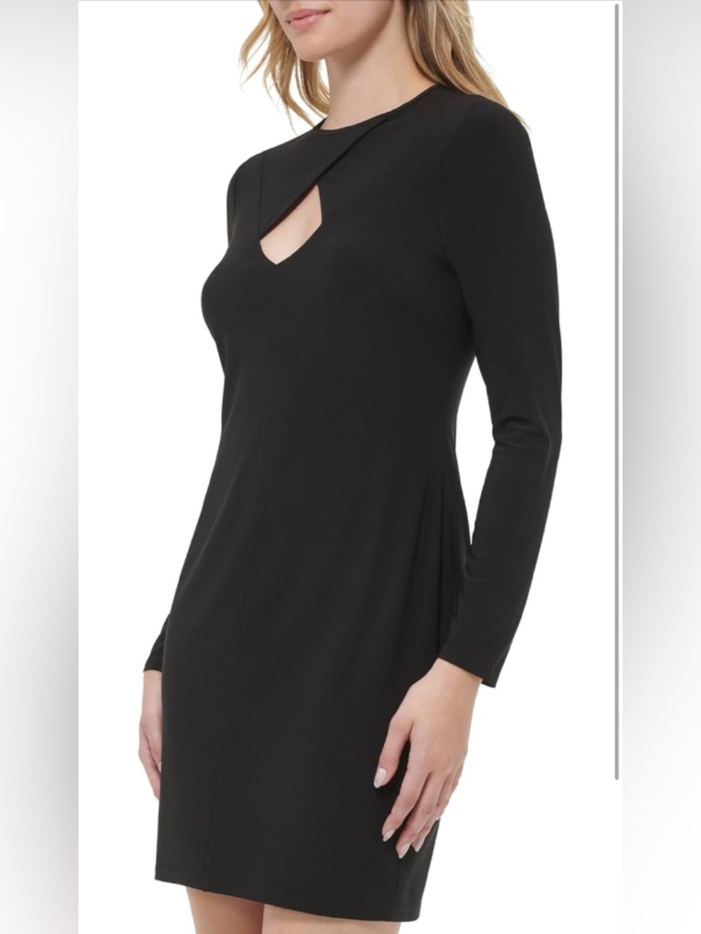 Tommy Hilfiger Shift Jersey Long Sleeve V-Neck Midi Dress with Front Cutout sz 6